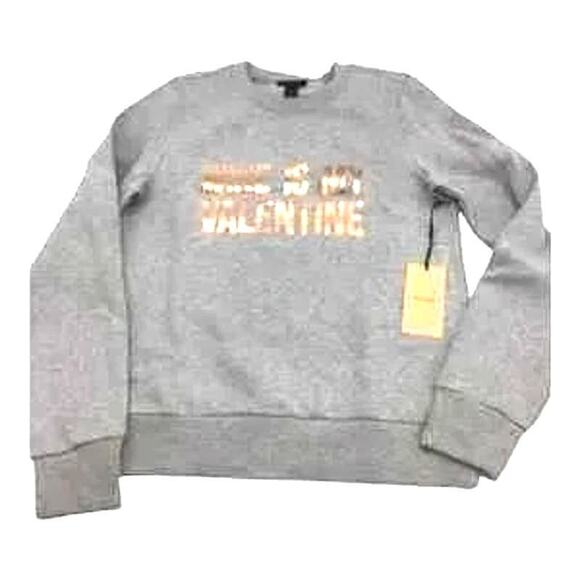 Halogen Women’s Medium Gray Pullover Sweatshirt Valentine Graphic NWT - Picture 1 of 15